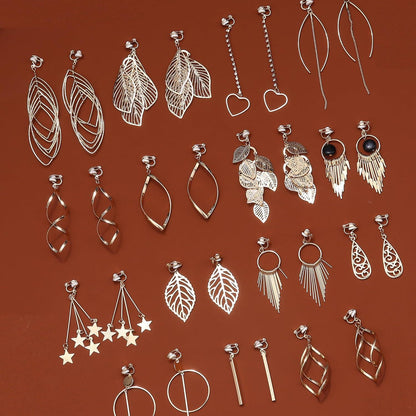 15Paar Ohrclips Boho Hängend Twist Lang Tropfen Quaste Gold Baumeln