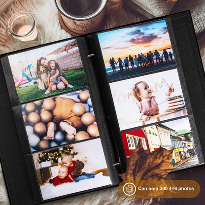 Fotoalbum Hardcover 300 Fotos 10x15 cm Grau Gold in Lederoptik