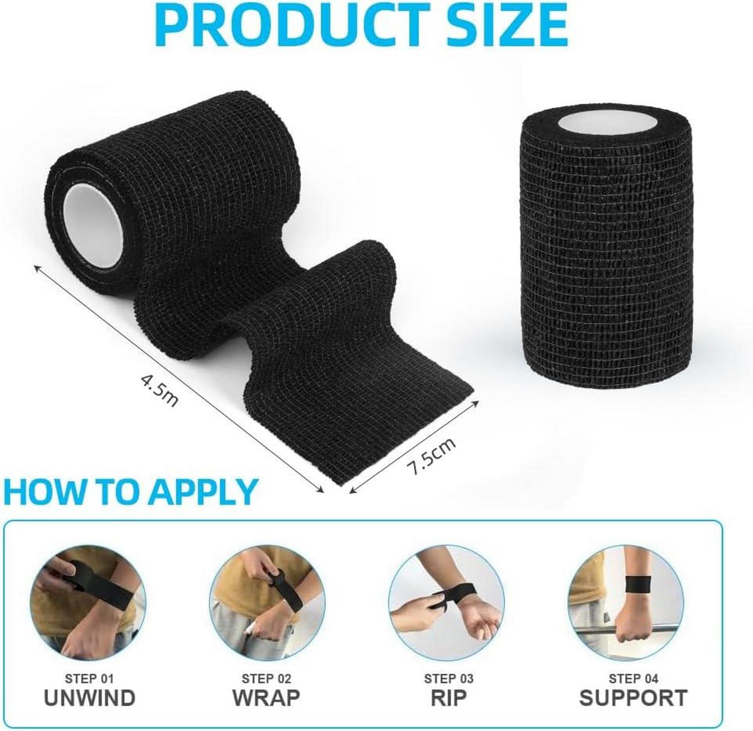 ACWOO Selbstklebende Verbandrolle 8 Stück Schwarz 7.5cmx4.5m