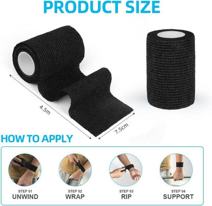 ACWOO Selbstklebende Verbandrolle 8 Stück Schwarz 7.5cmx4.5m