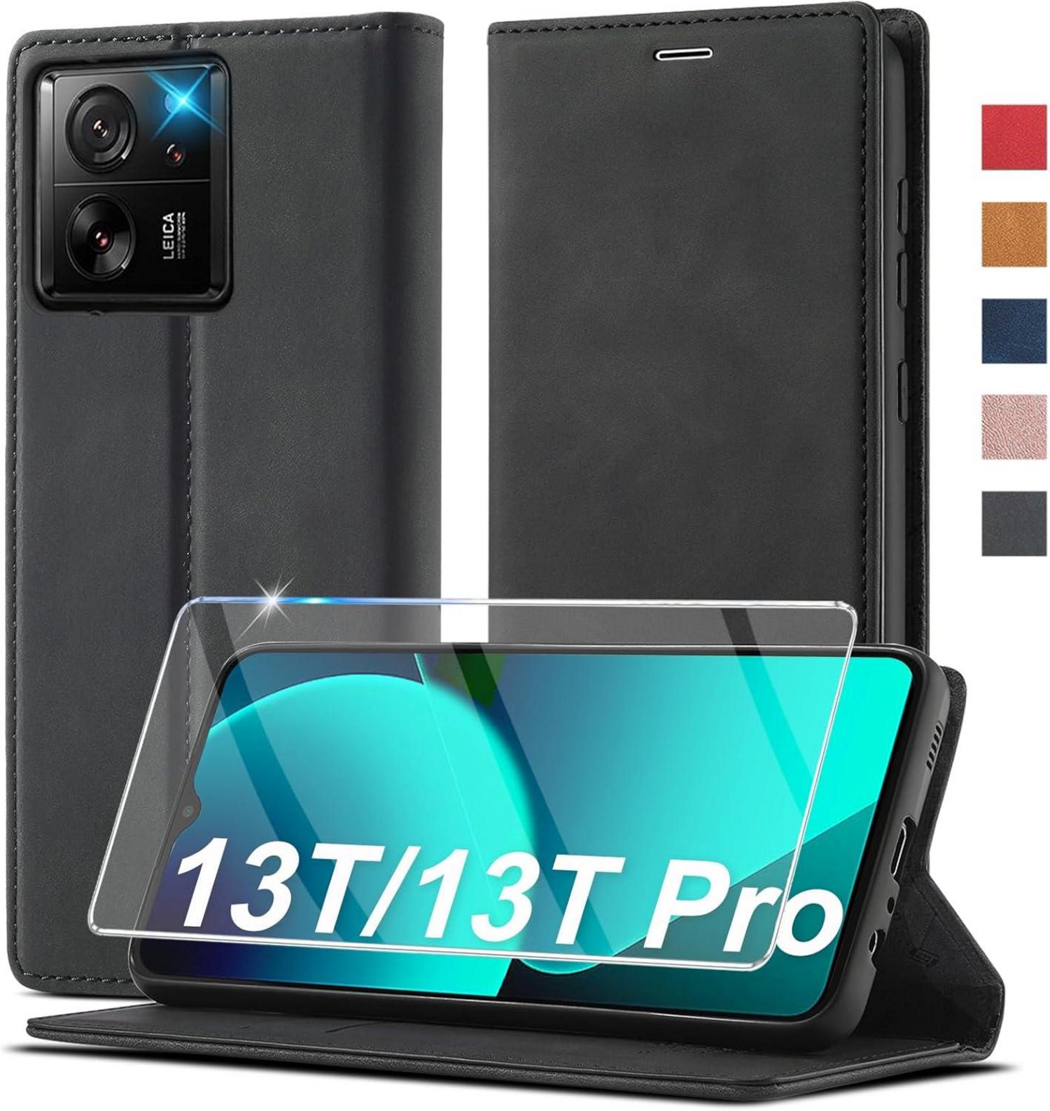 Handyhülle Xiaomi 13T Pro Leder Wallet Schutzhülle mit Ständer Schwarz