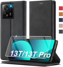Handyhülle Xiaomi 13T Pro Leder Wallet Schutzhülle mit Ständer Schwarz