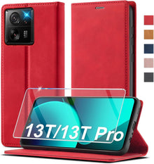 Xiaomi 13T Pro Hülle Leder Klapphülle Rot Magnetisch Standfunktion