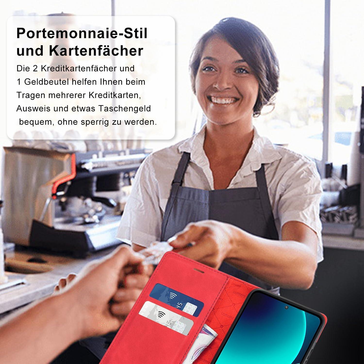 Xiaomi 13T Pro Hülle Leder Klapphülle Rot Magnetisch Standfunktion