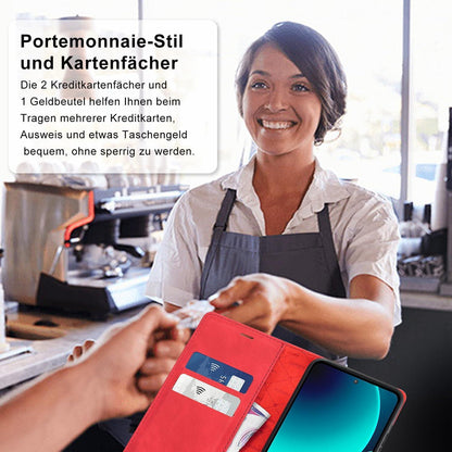 Xiaomi 13T Pro Hülle Leder Klapphülle Rot Magnetisch Standfunktion