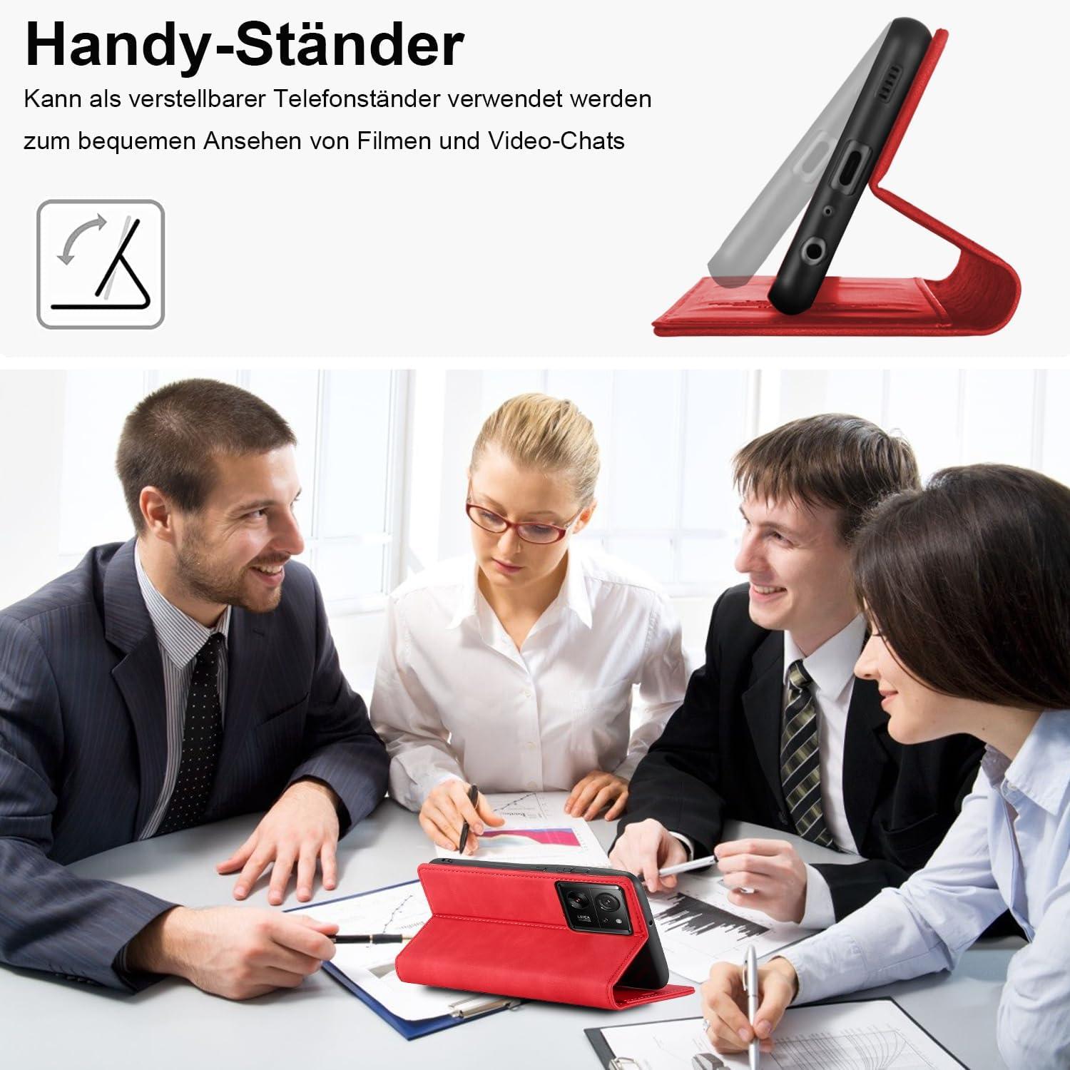 Handyhülle Xiaomi 13T Pro Leder Wallet Schutzhülle Rot