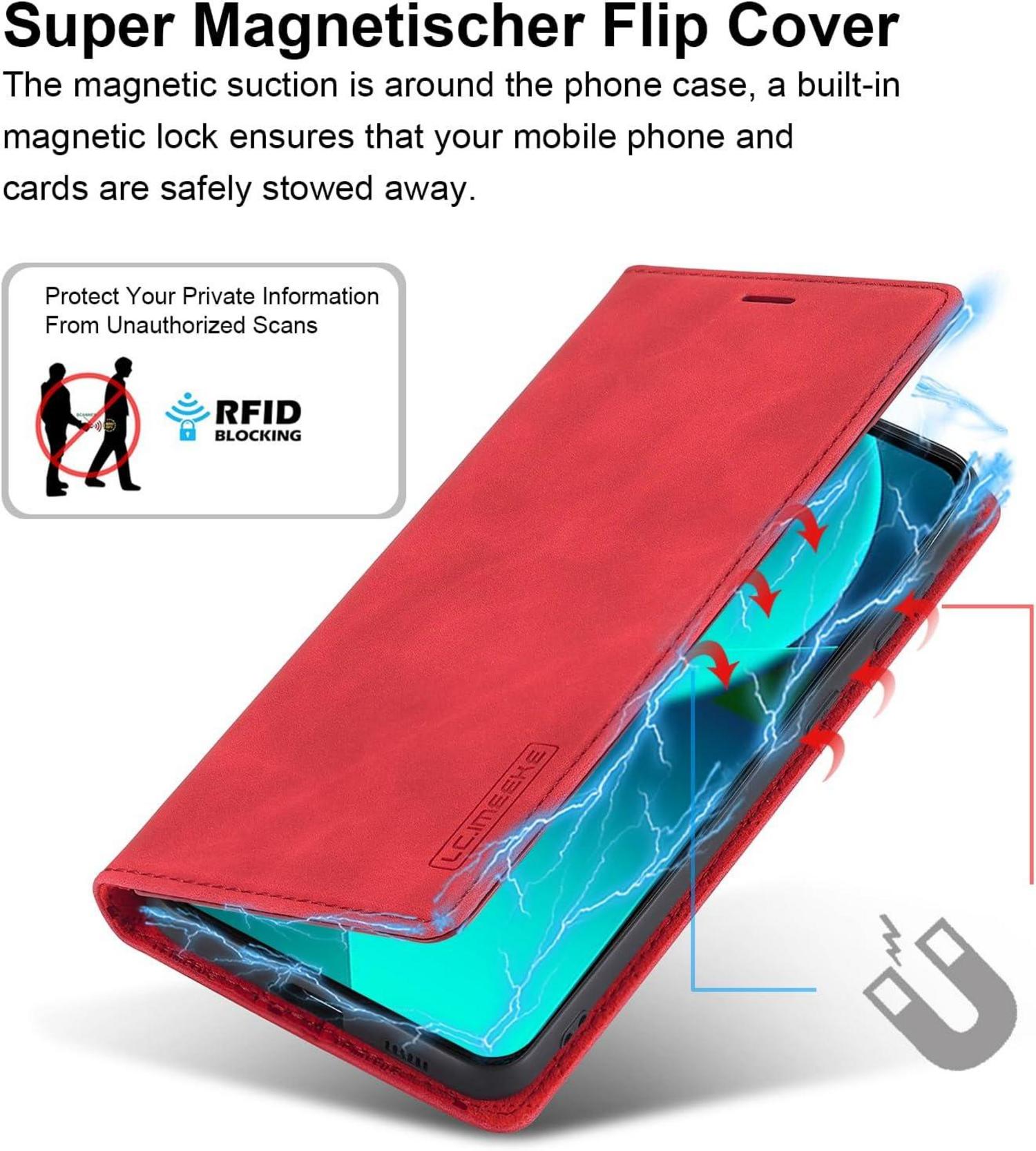 Handyhülle Xiaomi 13T Pro Leder Klappbar Wallet Stoßfest Rot