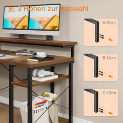 ODK L-förmiger Eckschreibtisch mit 5-stufigem Regal Vintage Braun 155×140cm