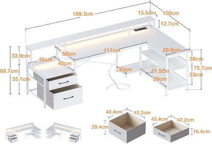 Großer L-förmiger Schreibtisch LED Beleuchtung 117cm