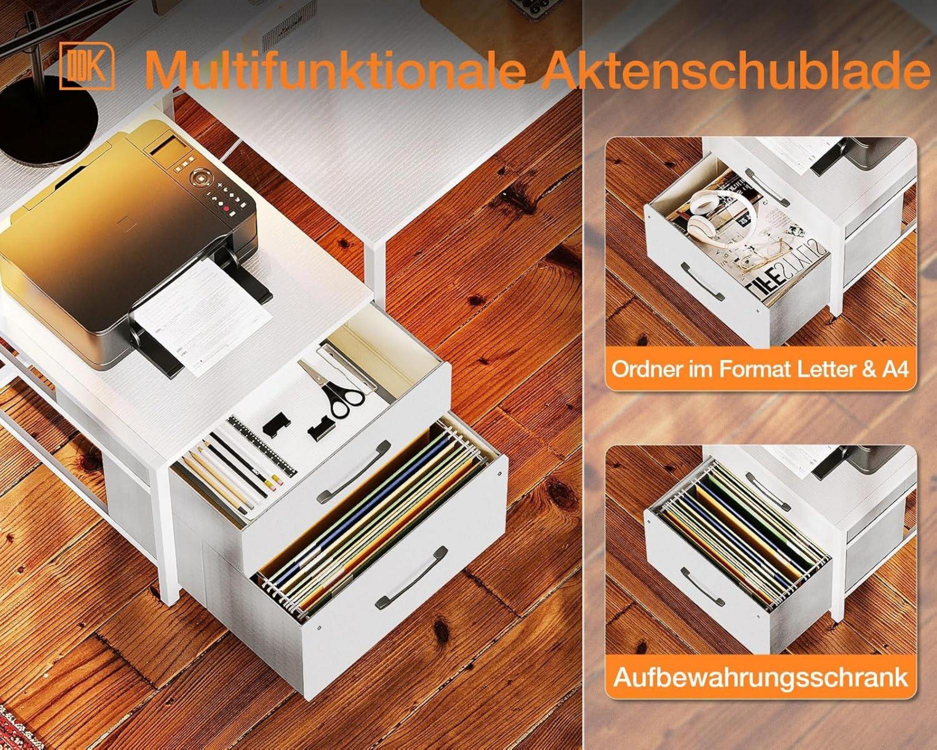 Schreibtisch LED mit Schubladen, Reversibel Eckschreibtisch