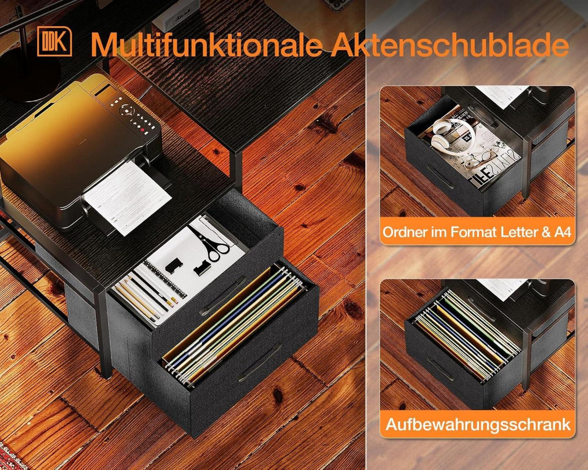 L-förmiger Schreibtisch mit Schubladen und LED-Beleuchtung, Schwarz