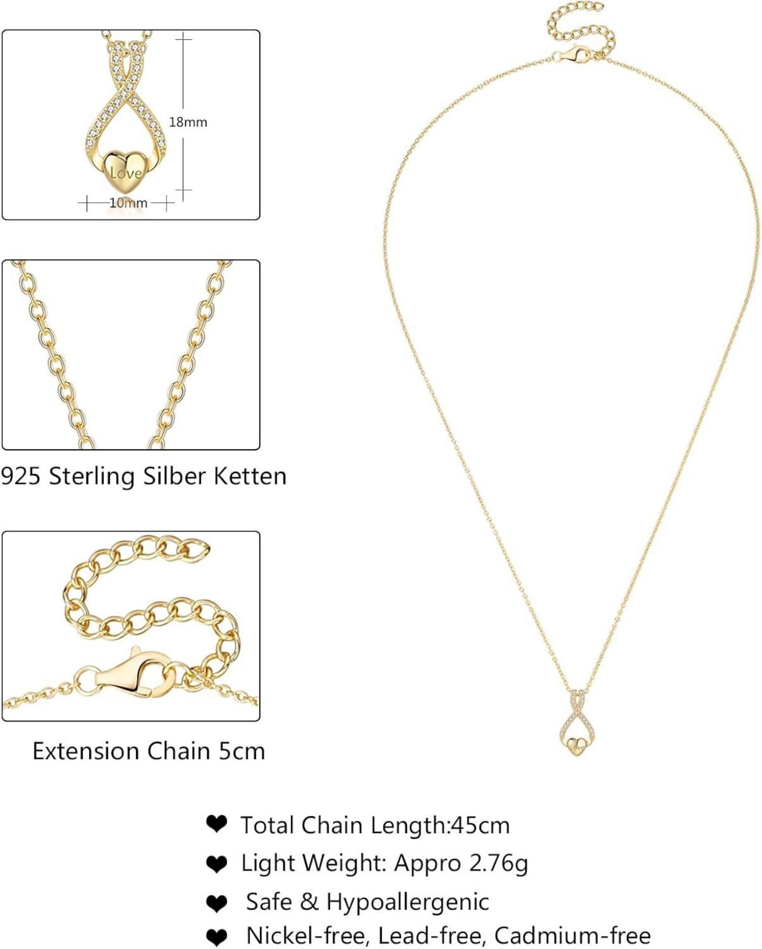 GW Damen Halskette Silber Herzanhaenger Zirkonia Geschenk Frauen