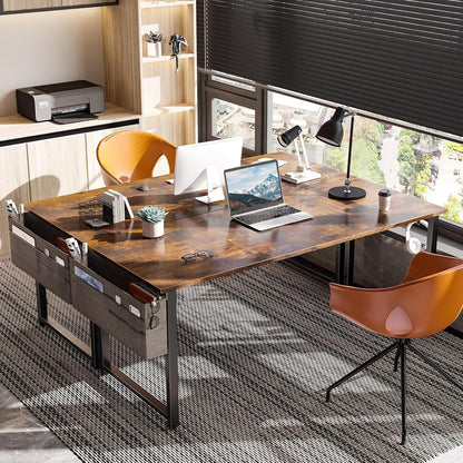ODK Schreibtisch 160x55x73,5cm Bürotisch Computertisch mit Kopfhörerhalter und Aufbewahrungstasche Braun