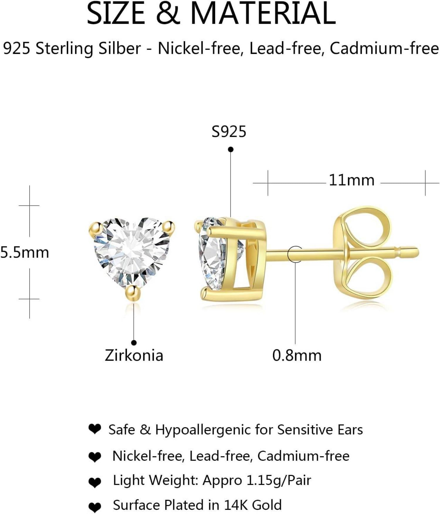 GW Ohrringe Herz 925 Sterling Silber Ohrstecker Damen Geschenke