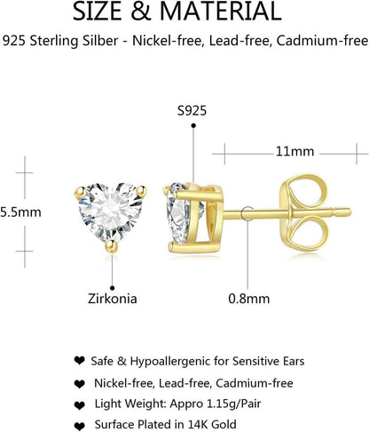 GW Ohrringe Herz 925 Sterling Silber Ohrstecker Damen Geschenke
