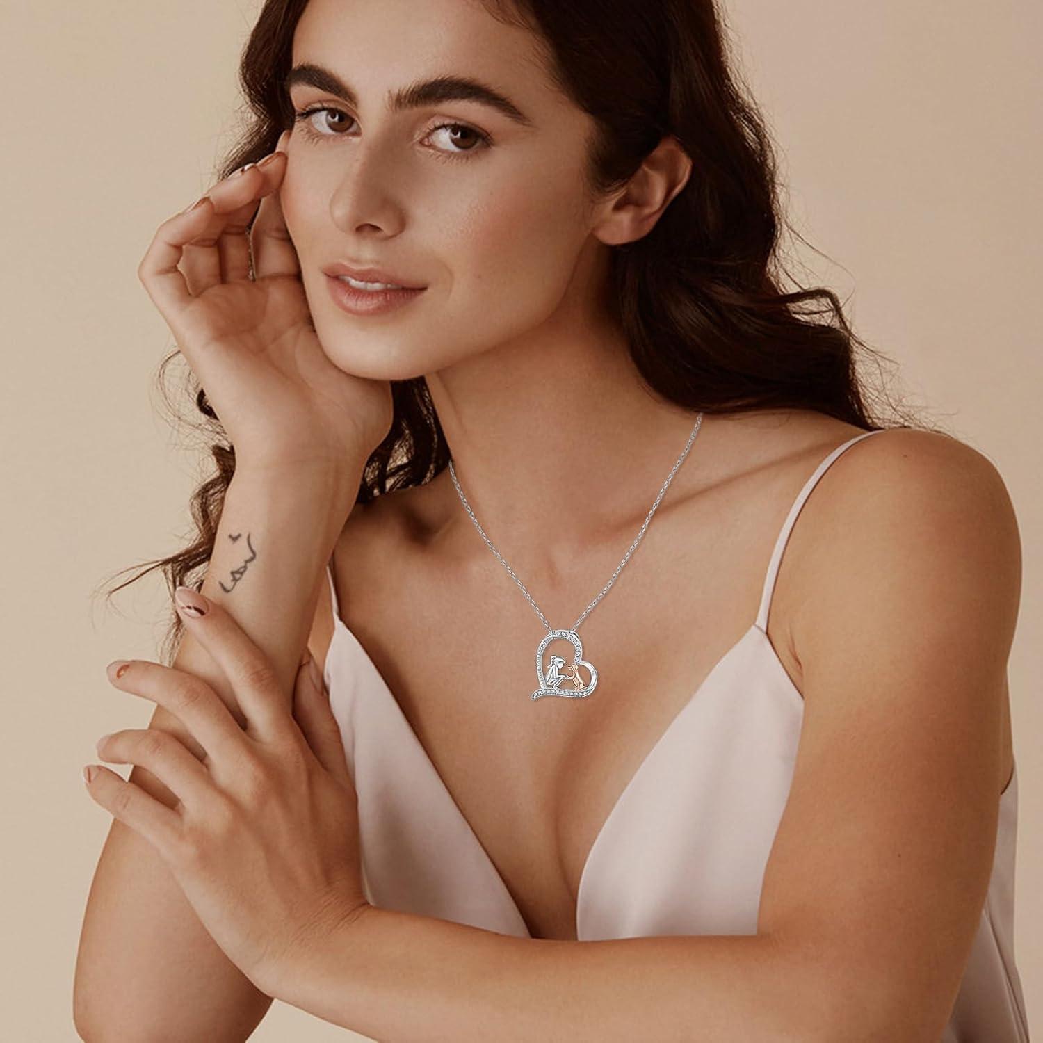 Damen Kette Silber 925 Herzanhänger Halskette Zirkonia Geschenk Freundin
