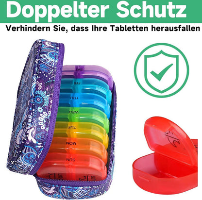Tablettenbox 7 Tage Pillendose 2 Fächer PU Leder Regenbogen Medikamentenbox