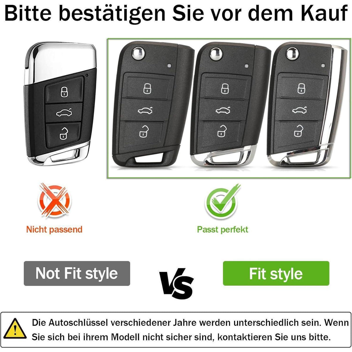 VW Schlüsselhülle 3-Tasten, TPU Silikon Schutzhülle Grün