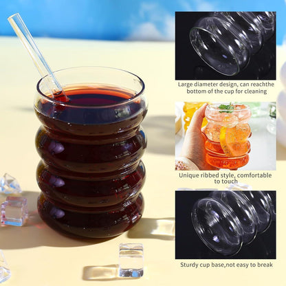 Geripte Cocktailgläser Longdrinkgläser 350ml 6x Strohhalmen