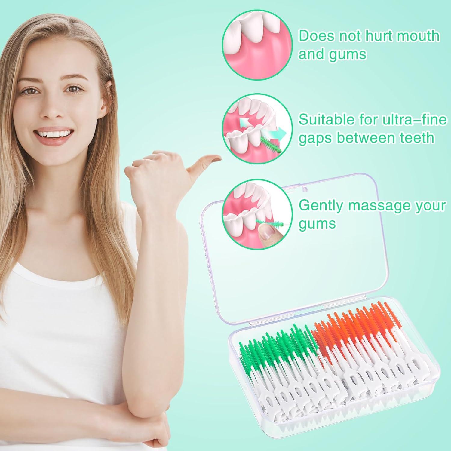 200 Stück Silikon Interdentalbürsten Zahnreinigung Stick Set