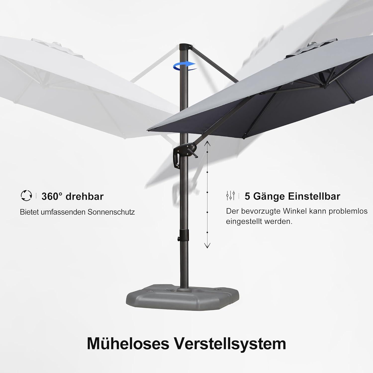 Ampelschirm Sonnenschirm 270x270cm Kurbel Aluminium 360° Rotation