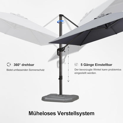 Ampelschirm Sonnenschirm 270x270cm Kurbel Aluminium 360° Rotation