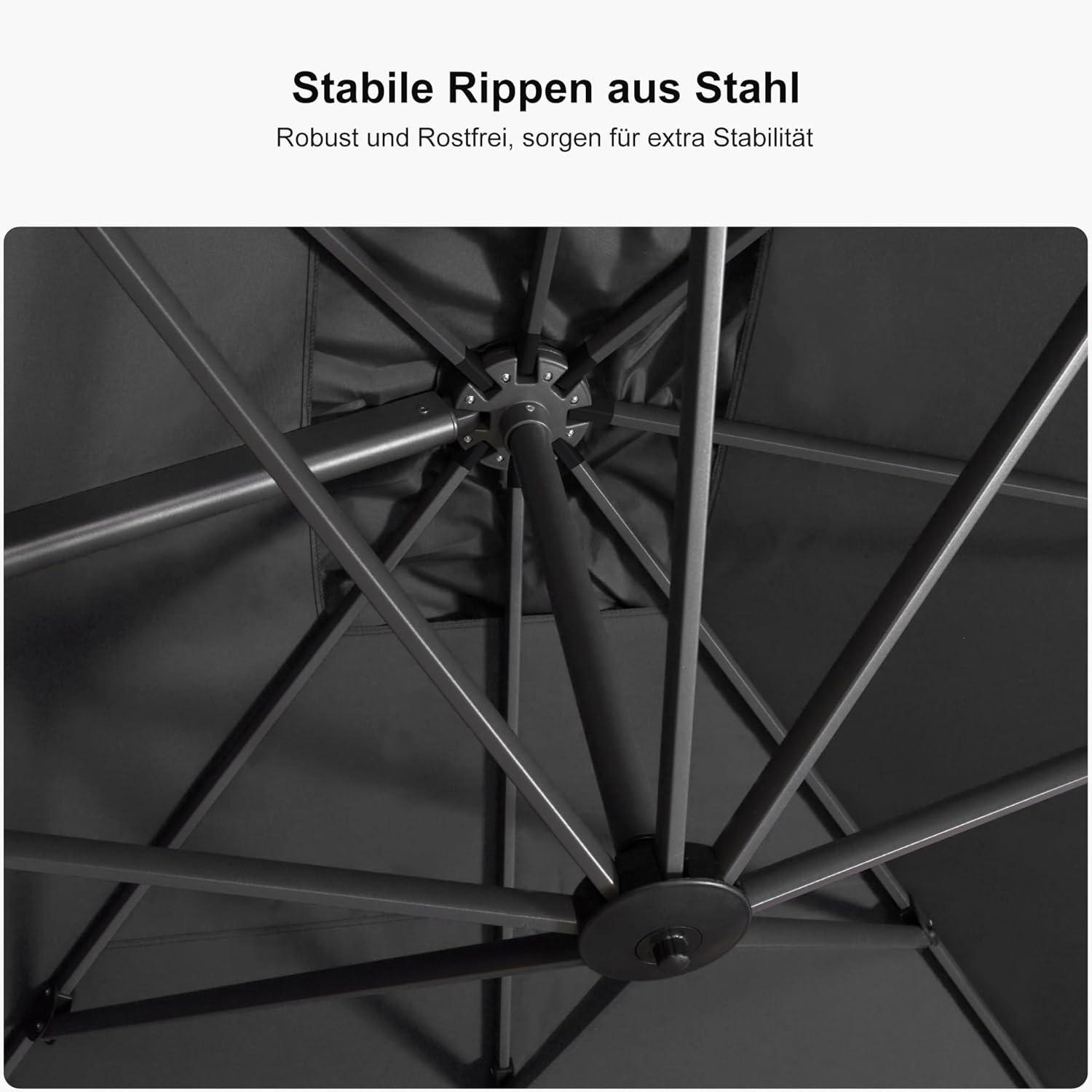 ALU Ampelschirm 250x250cm Kurbel Quadratisch Gartenschirm UV-beständig