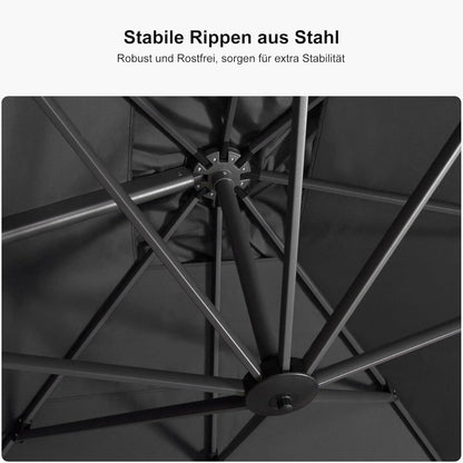 ALU Ampelschirm 250x250cm Kurbel Quadratisch Gartenschirm UV-beständig