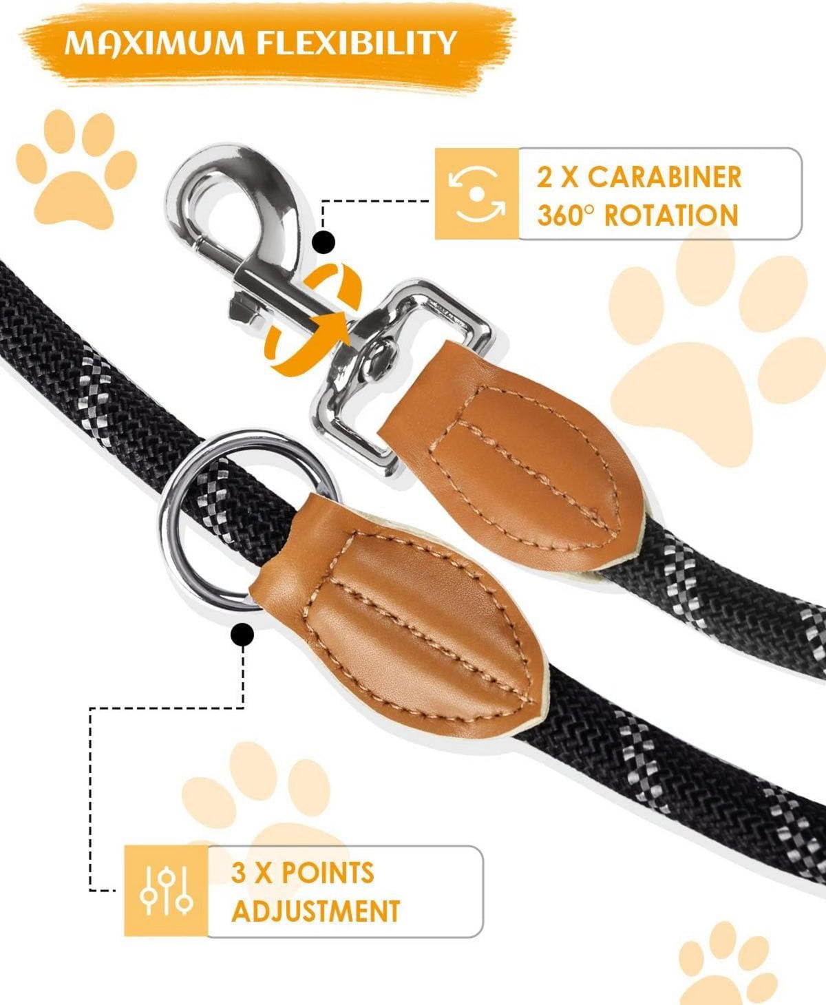 Reflektierende Nylon Hundeleine 3M für große Hunde, Trainingsleine