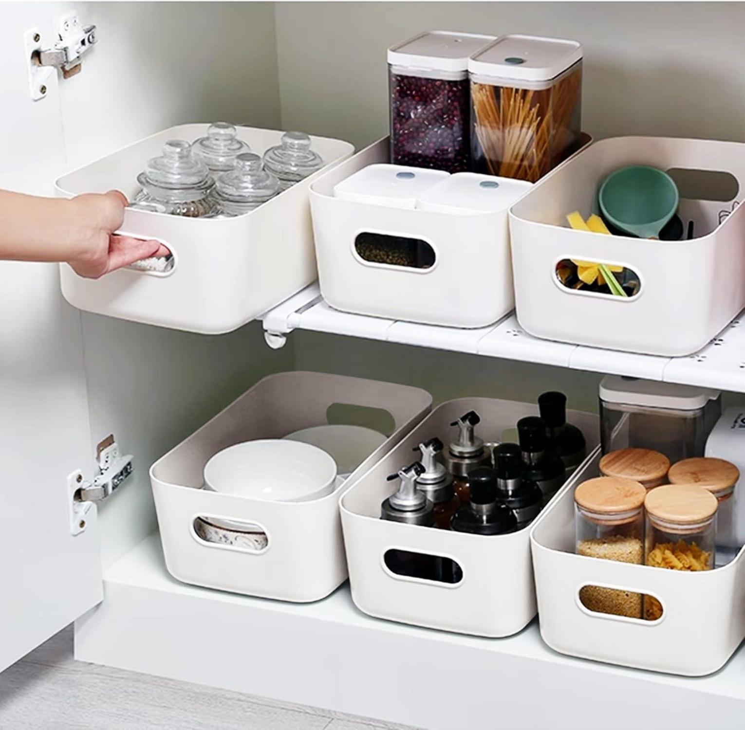 Aufbewahrungsboxen Set 10-teilig Kunststoff Weiß 30cm Organizer Körbe