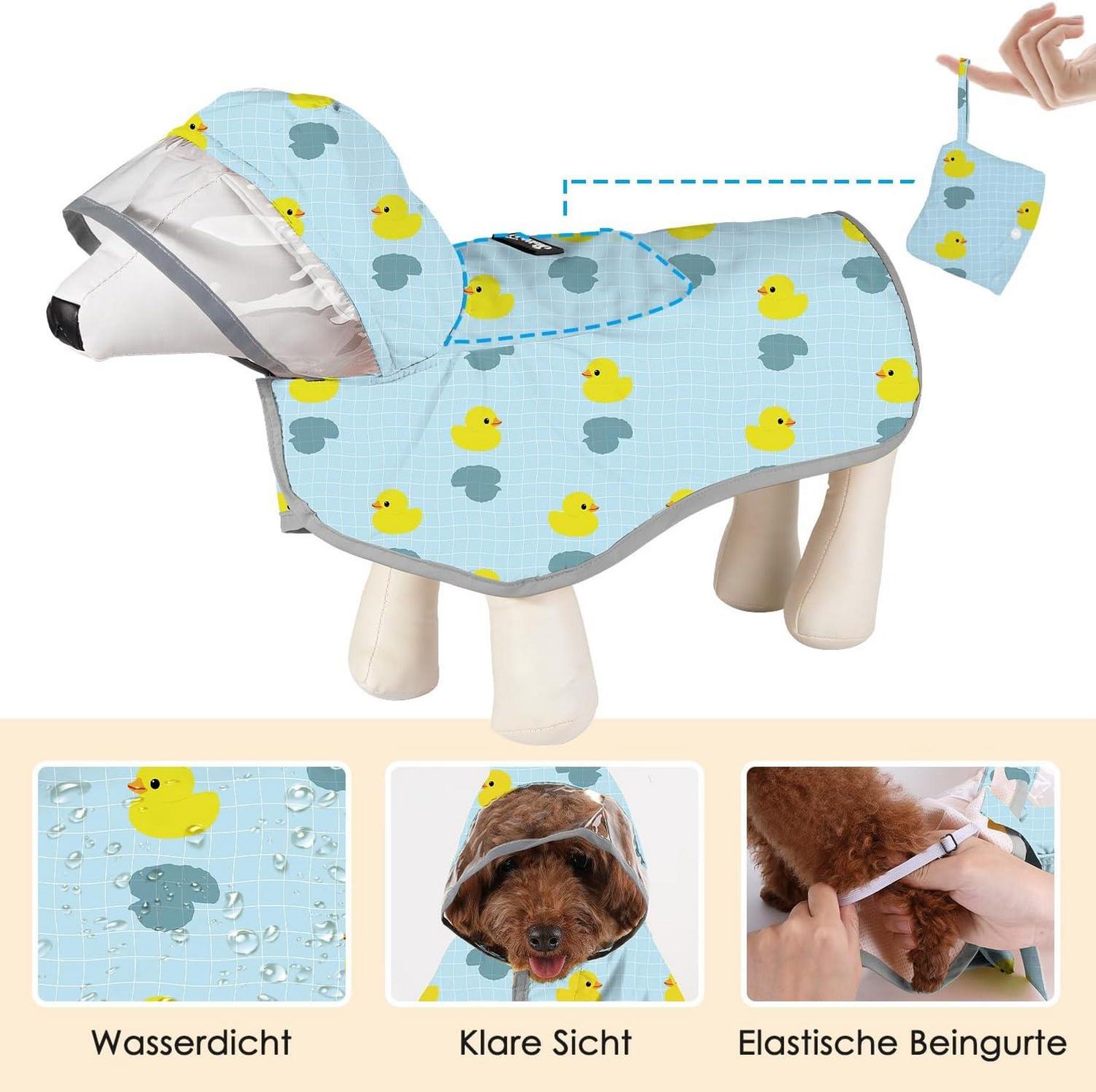 SlowTon Wasserdichter Hunderegenmantel mit Kapuze für kleine bis große Hunde - Reflektierender Streifen und Aufbewahrungstasche - L
