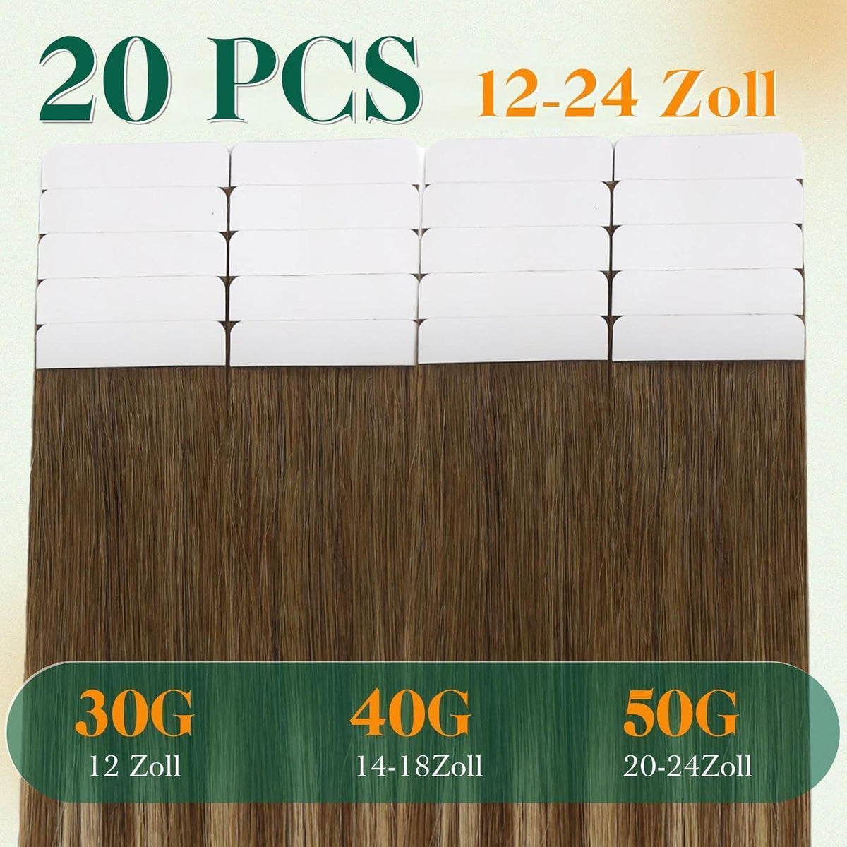 Echthaar Tape Extensions Braun Balayage Ombre 50cm