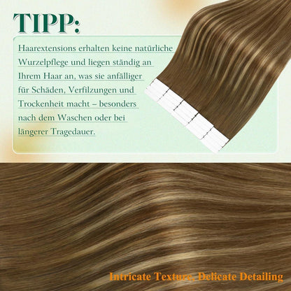 Echthaar Tape Extensions Braun Balayage Ombre 50cm