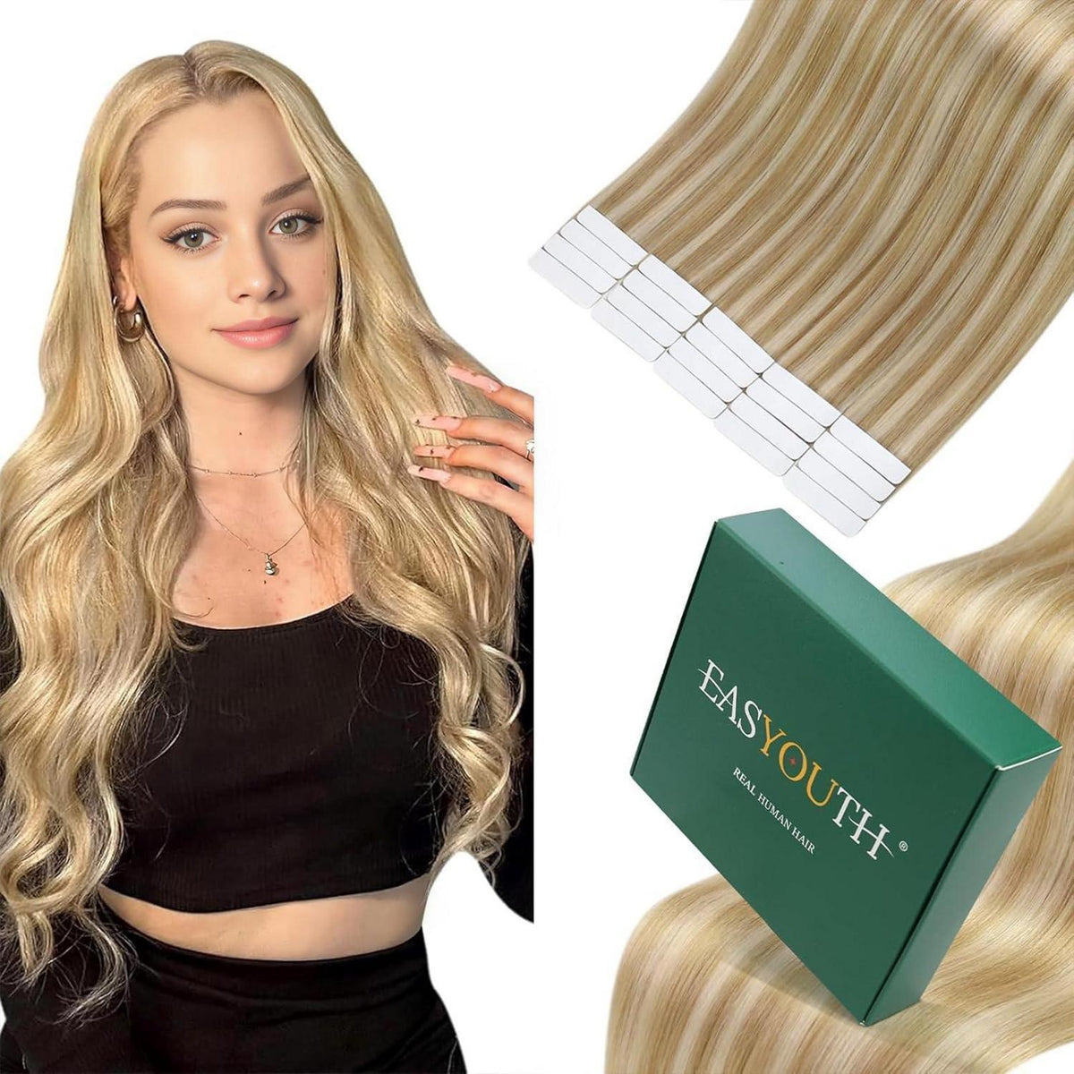 Echthaar Tape Extensions Blond Highlights 40cm #27/613