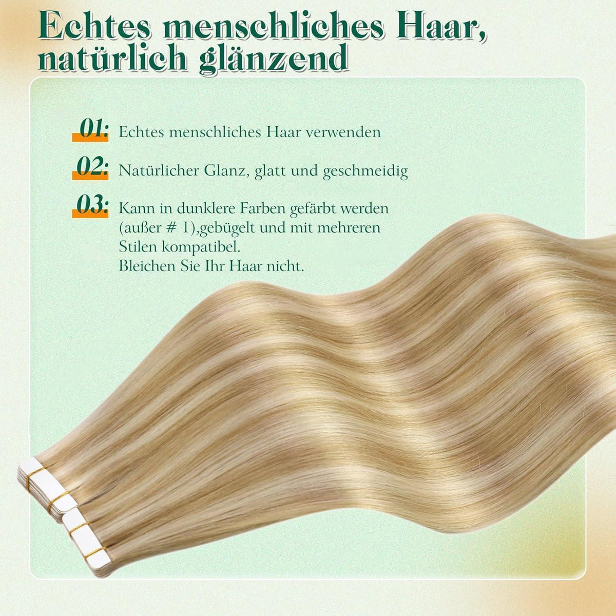 Echthaar Tape Extensions Blond Highlights 40cm #27/613