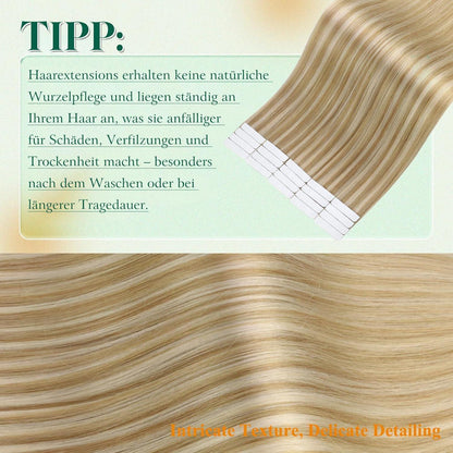 Echthaar Tape Extensions Blond Highlights 40cm #27/613