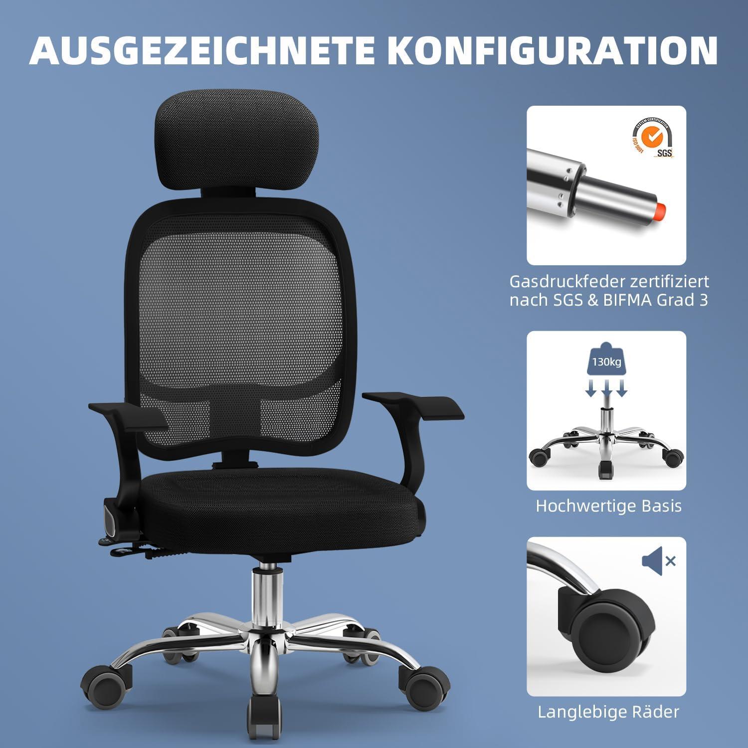 Ergonomischer Bürostuhl höhenverstellbar Drehstuhl Wippfunktion