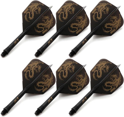 CUESOUL 6-teiliges ROST-Set mit exklusivem Musterdesign - Schaft 28mm, große Flügelform - Schwarzer Drache
