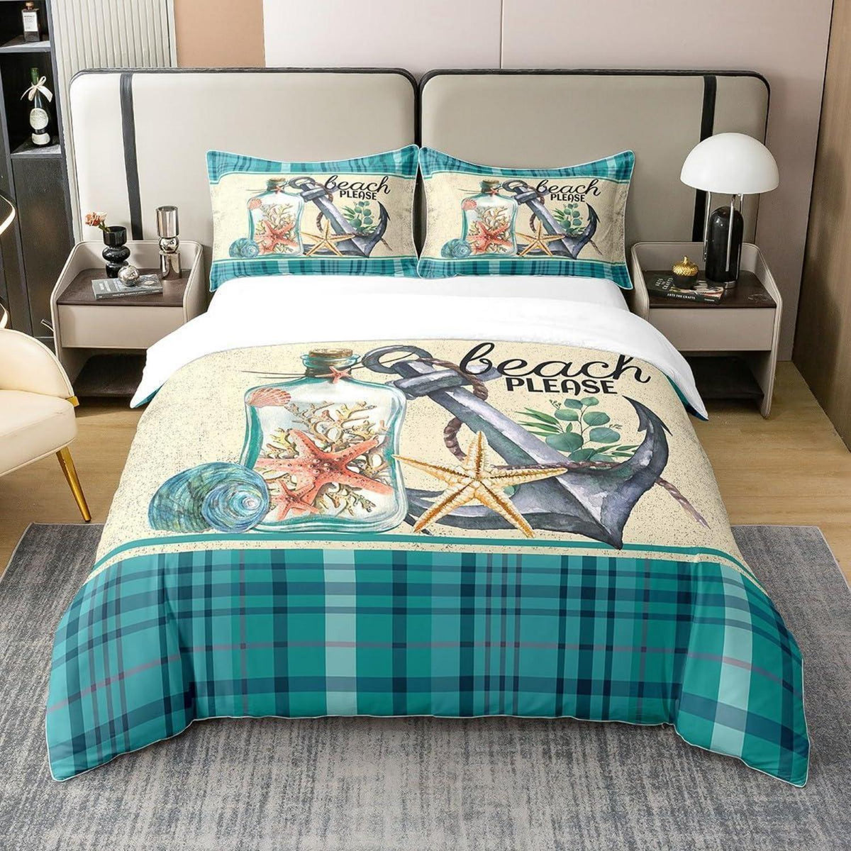 Hawaii Anker Bettbezug Set 220x240 Baumwolle mit Kissenbezügen