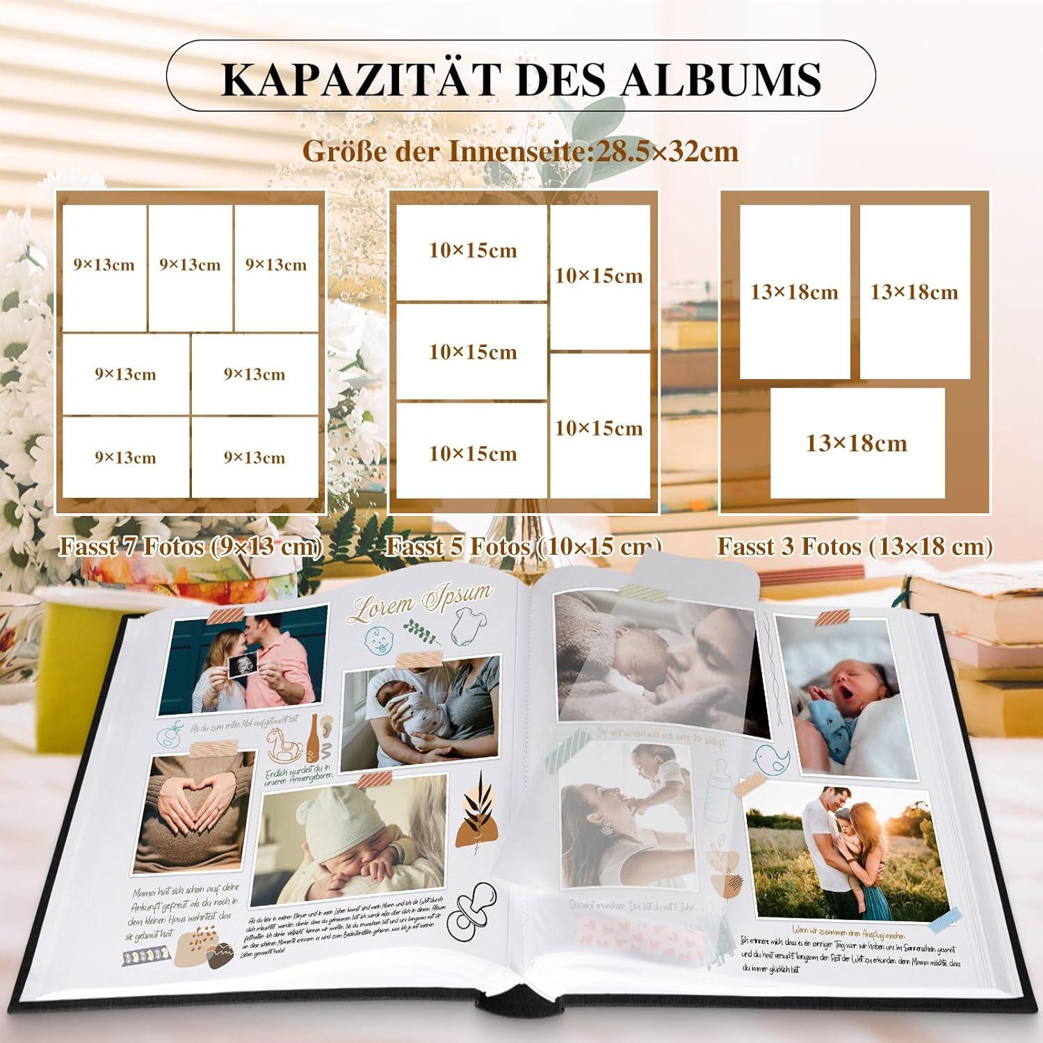 Großes DIY Fotoalbum Leinen Fotobuch 100 Seiten 9x13cm 10x15cm 13x18cm Beige