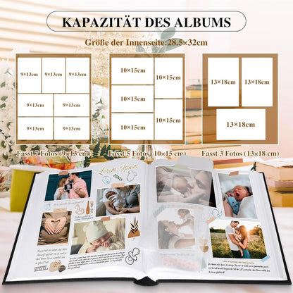 Großes DIY Fotoalbum Leinen Fotobuch 100 Seiten 9x13cm 10x15cm 13x18cm Beige