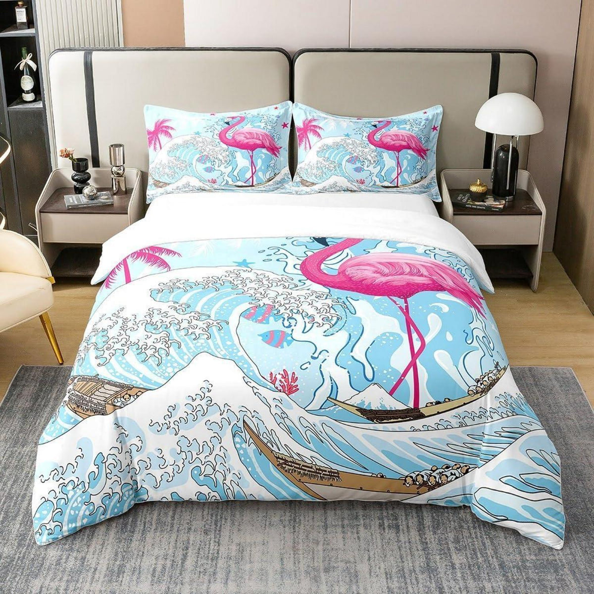 Rosa Flamingo Bettwäsche Set 220x240 – Bio-Baumwolle & Meeresdesign