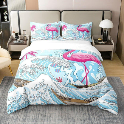 Rosa Flamingo Bettwäsche Set 220x240 – Bio-Baumwolle & Meeresdesign