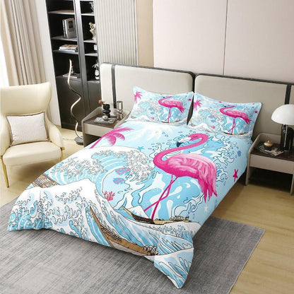 Rosa Flamingo Bettwäsche Set 220x240 – Bio-Baumwolle & Meeresdesign