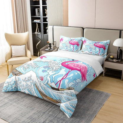 Rosa Flamingo Bettwäsche Set 220x240 – Bio-Baumwolle & Meeresdesign