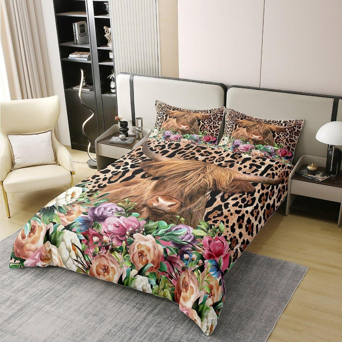 Hochland Kuh Bettwäsche Set 135x200 Baumwolle Leopard Print