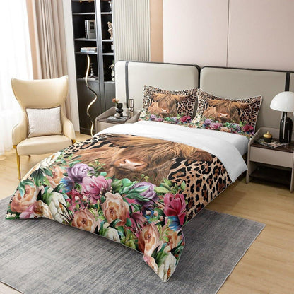 Hochland Kuh Bettwäsche Set 135x200 Baumwolle Leopard Print