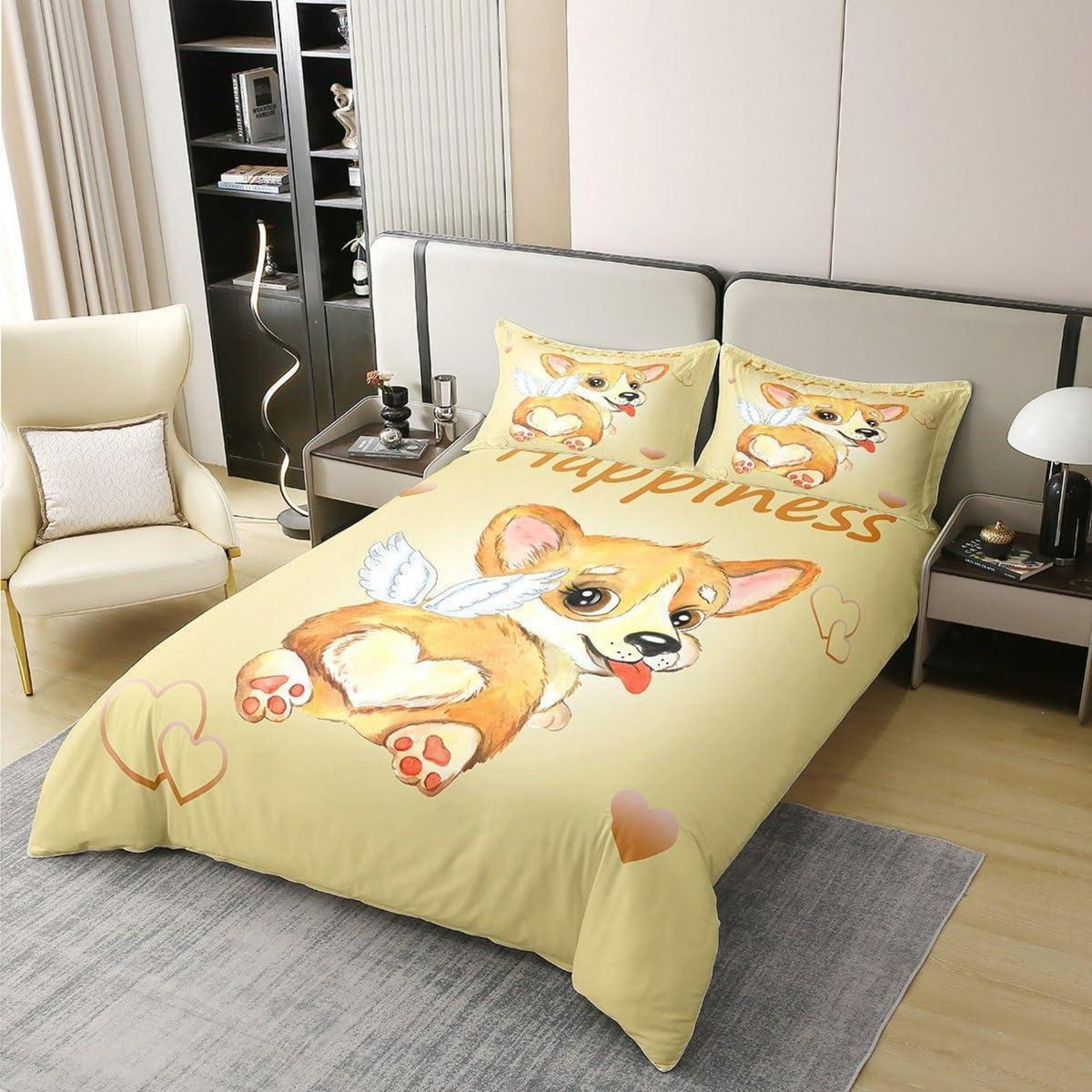 Cartoon Corgi Bettwäsche Set 220x240 Baumwolle mit Kissenbezügen