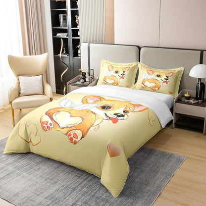 Cartoon Corgi Bettwäsche Set 220x240 Baumwolle mit Kissenbezügen