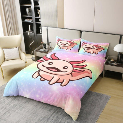 Axolotl Baumwoll Bettbezug Set 135x200 – Pastell Regenbogen Design